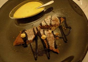 hazelnut & chocolate cake with Moscato Zabaglione sauce