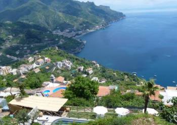 view from cooking class restaurant in Ravello. Swim in the pool too!